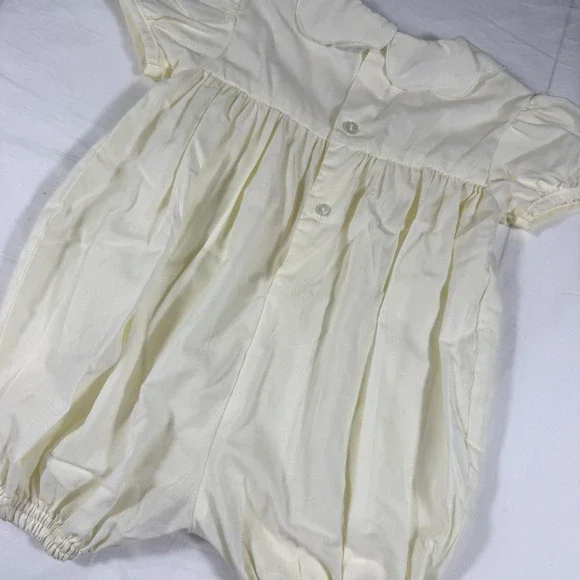 Petit Ami Bubble Romper Girls 6M Vintage Yellow Smocked Floral Embroidered - Picture 7 of 11